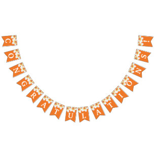 Orange floral text graduation party bunting FLAG