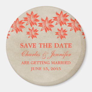 Orange Floral Vintage Save the Date Magnet