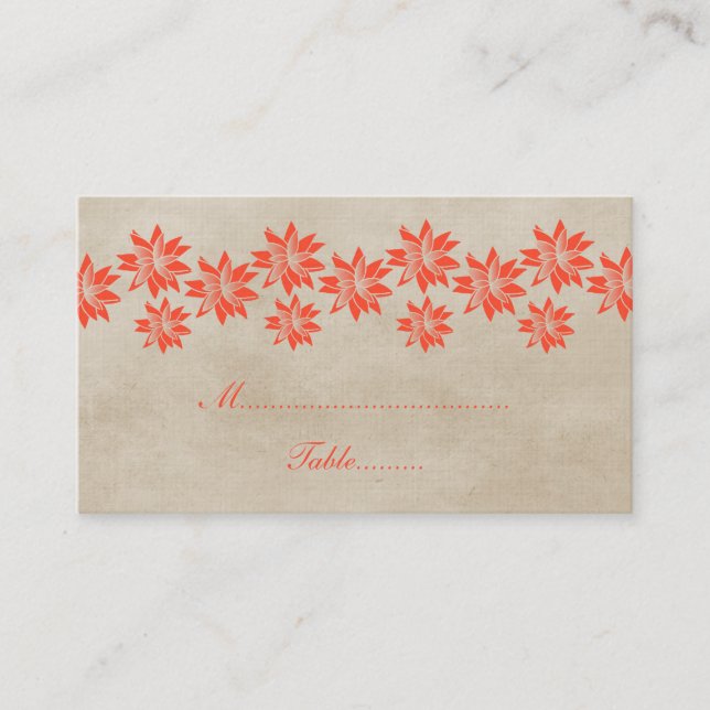 Orange Floral Vintage Wedding Place Card (Front)