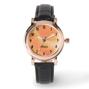 Orange Floral Watch with Personalised Name