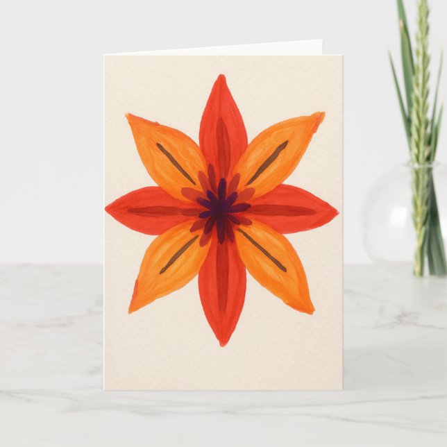 Orange Floral Watercolor Blank Greeting  Card (Front)