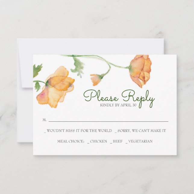 Orange Floral Watercolor RSVP Cards (Front)