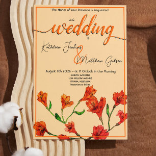 Orange Floral Watercolor Wedding Invitation