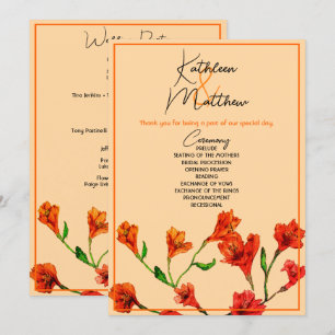Orange Floral Watercolor Wedding Program