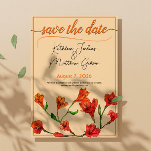 Orange Floral Watercolor Wedding Save The Date