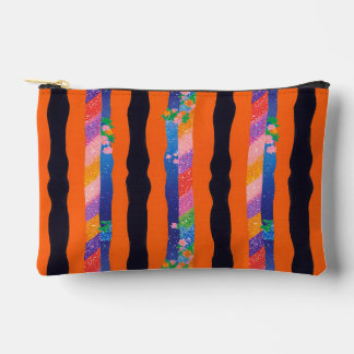 Orange Floral Wavy Stripe Pattern Accessory Pouch