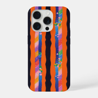 Orange Floral Wavy Stripe Pattern iPhone 15 Pro Case