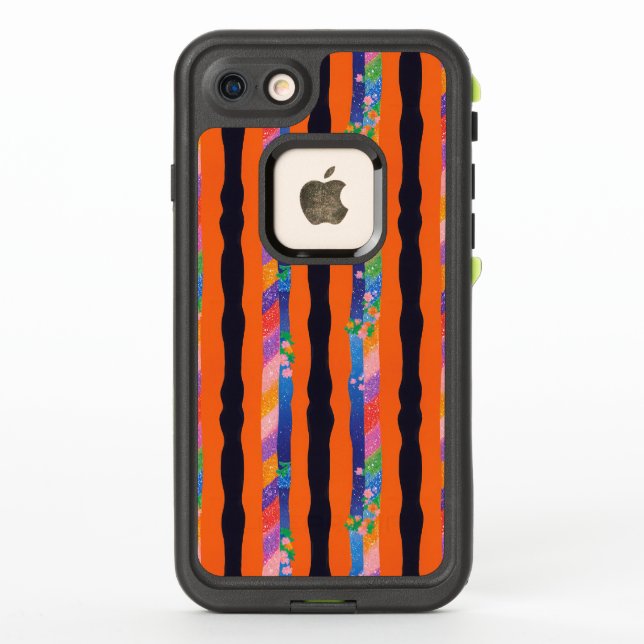 Orange Floral Wavy Stripe Pattern LifeProof iPhone Case (Back)