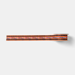 Orange Floral Wavy Stripe Pattern Satin Ribbon