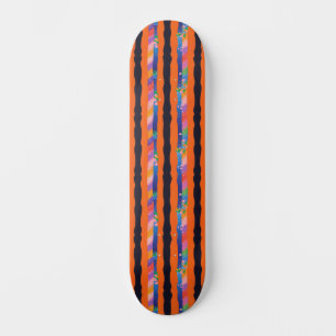 Orange Floral Wavy Stripe Pattern Skateboard