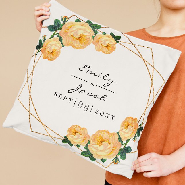 Orange Floral Wed Elegant Gold Glitter Geometric Cushion (Creator Uploaded)