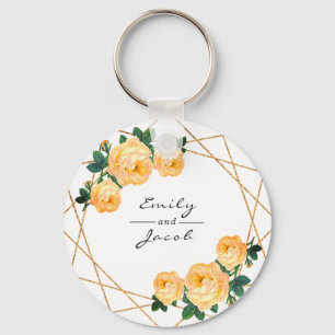 Orange Floral Wed Elegant Gold Glitter Geometric Key Ring