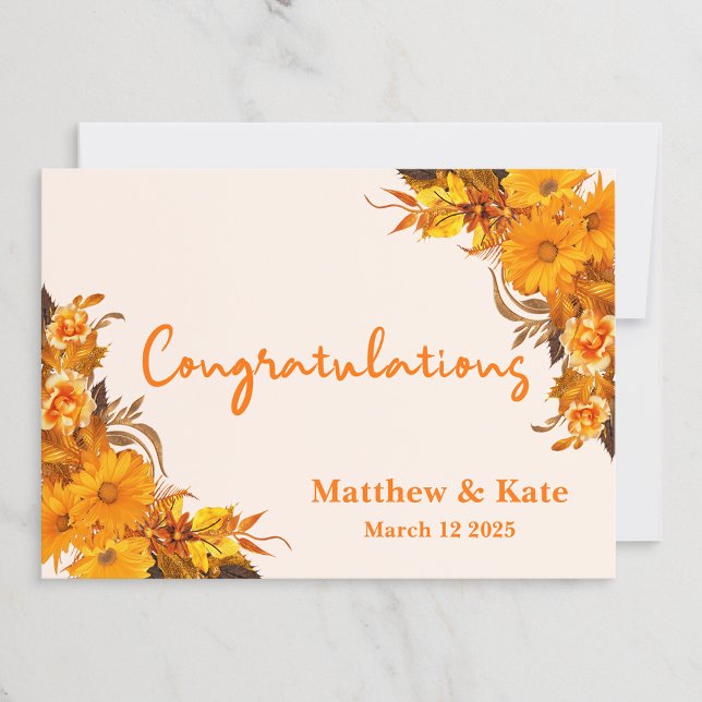 Orange Floral Wedding/ Engagement Congratulations  Card (Creator Uploaded)