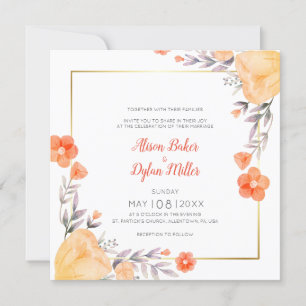 Orange Floral Wedding Invitation Card