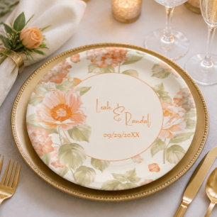 Orange Floral Wedding Paper Plate