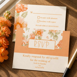 Orange Floral Wedding RSVP Card