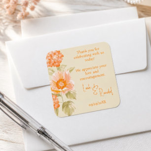 Orange Floral Wedding Square Sticker
