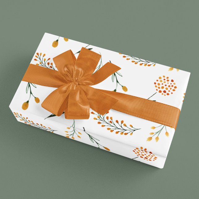 Orange Floral Wrapping Paper Flat Sheet Set of 3 (Celebrate someone special with this beautiful botanical wrapping paper set! )