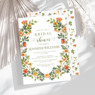 Orange floral wreath Bridal Shower Invitation