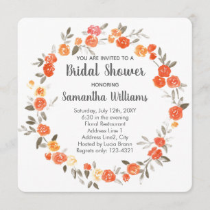 Orange Floral Wreath Bridal Shower Invite