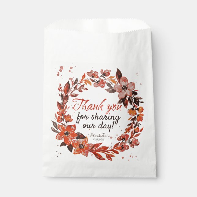 Orange Floral Wreath Wedding Favour Bag (Front)
