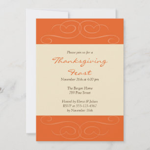 Orange florish fall custom Thanksgiving invitation