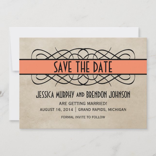 Orange Flourish Border Save the Date Invite (Front)