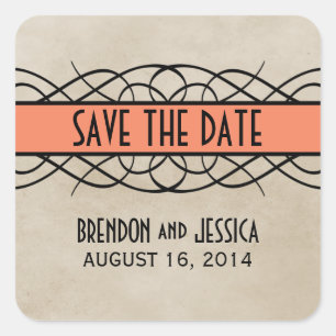 Orange Flourish Border Save the Date Stickers