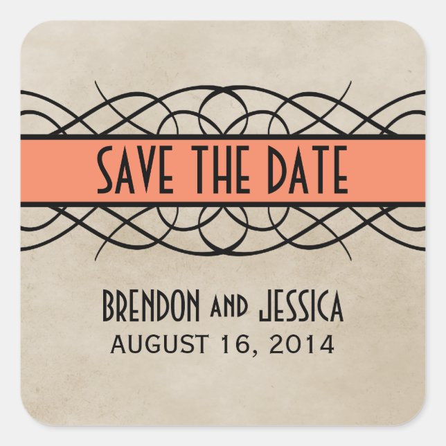 Orange Flourish Border Save the Date Stickers (Front)