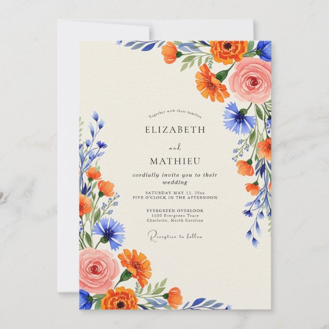 Orange Flourishing Summer Wedding Invitation (Front)