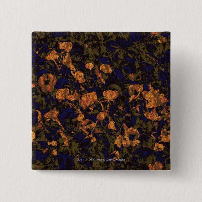 Orange flower against leaf camouflage pattern 15 cm square badge (Front)