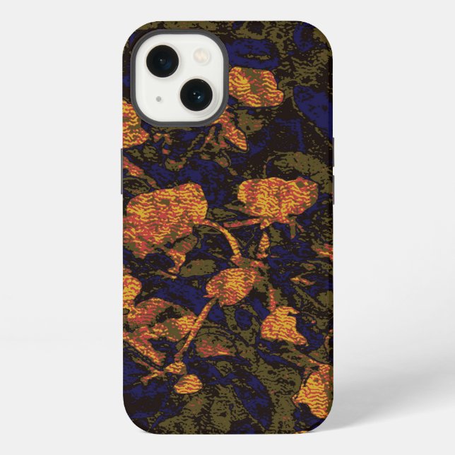 Orange flower against leaf camouflage pattern iPhone case (Back)