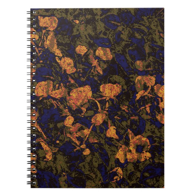 Orange flower against leaf camouflage pattern notebook (Front)