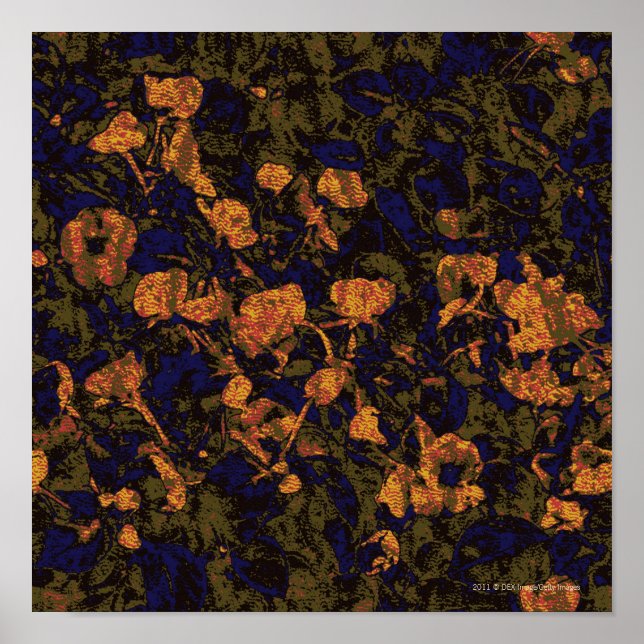 Orange flower against leaf camouflage pattern poster (Front)