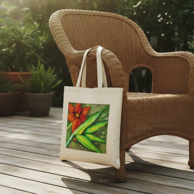 Orange Flower and green leaf Tote Bag (Creator Uploaded)