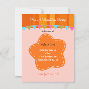 Orange Flower and Stripes Birthday Invitation