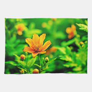 Orange Flower Bokeh Sunny Tea Towel