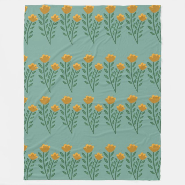 Orange Flower Border Pattern Fleece Blanket (Front)