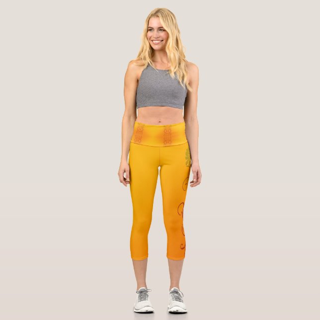 Orange Flower Capri Leggings (Front)