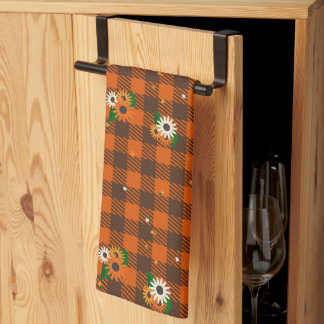 Orange Flower Chequered Kitchen Towel