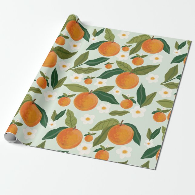 Orange Flower Citrus Clementine Wrapping Paper (Unrolled)