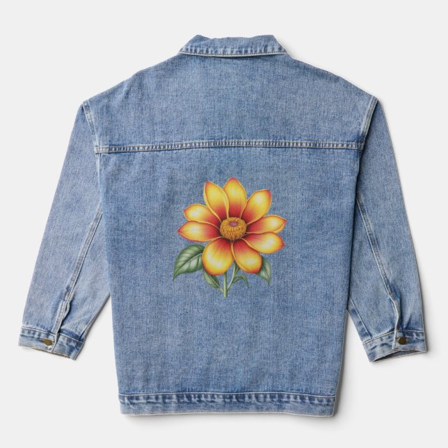 Orange Flower Denim Jacket (Back)