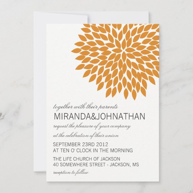 Orange Flower Design Wedding Invitations (Front)
