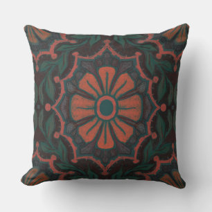 Orange flower, floral pattern, folkloric, bohemian cushion