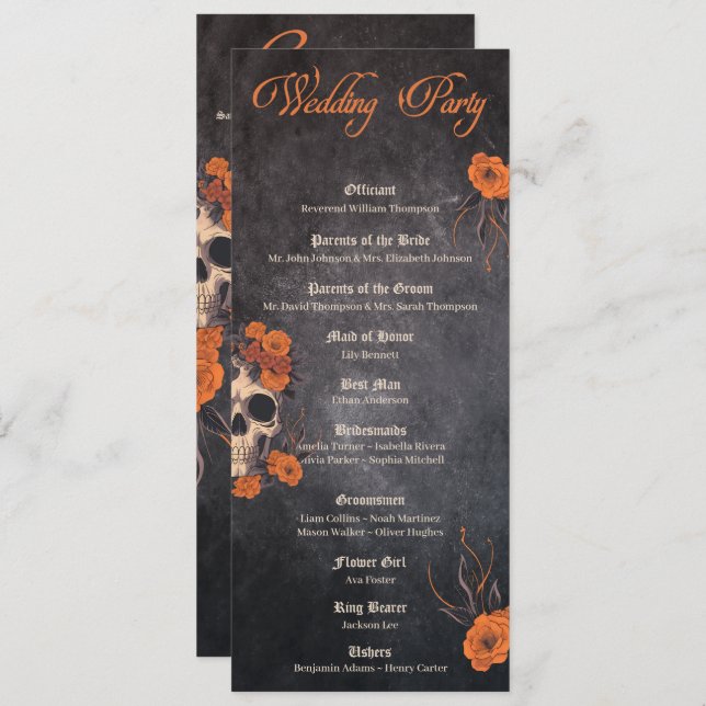 Orange flower gothic minimalist Wedding program (Front/Back)