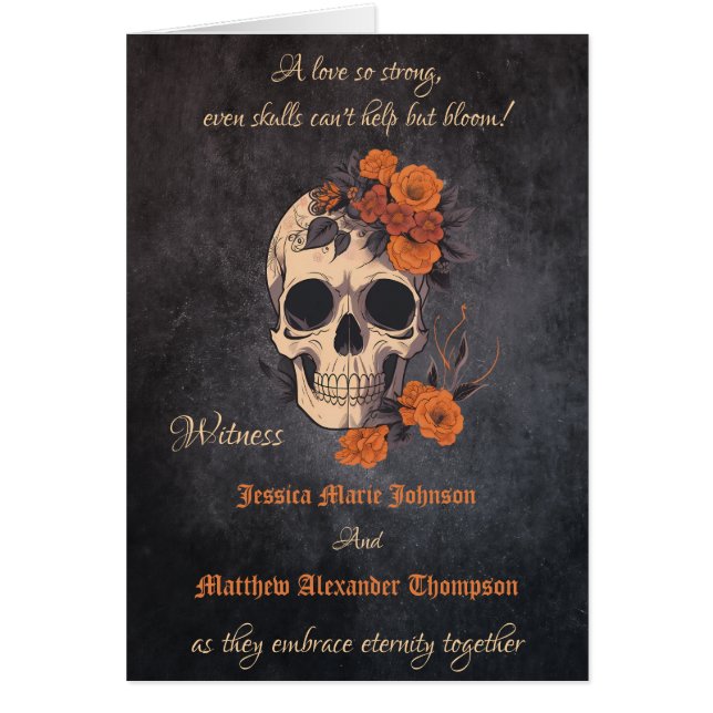 Orange flower gothic skull elegant Wedding program (Front)