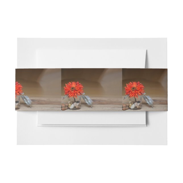 Orange Flower in Mason Jar Invitation Belly Band (Front Example)