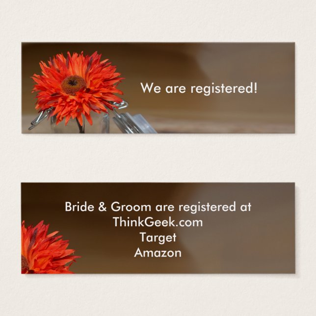 Orange Flower in Mason Jar Registry Enclosure Card (Front & Back)