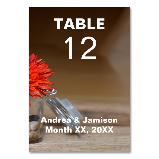 Orange Flower in Mason Jar Table Table Number (Front)
