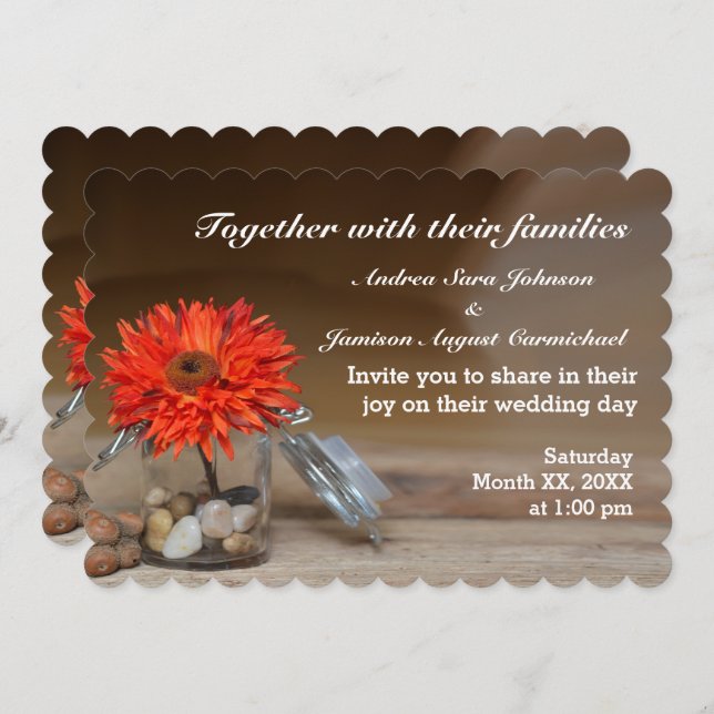 Orange Flower in Mason Jar Wedding Invitation (Front/Back)